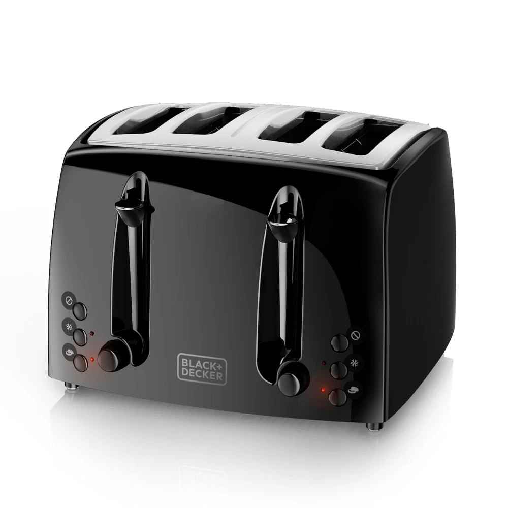 BLACK DECKER 4 Slice Toaster Extra Wide Slots 7 Shade Settings Black Finish