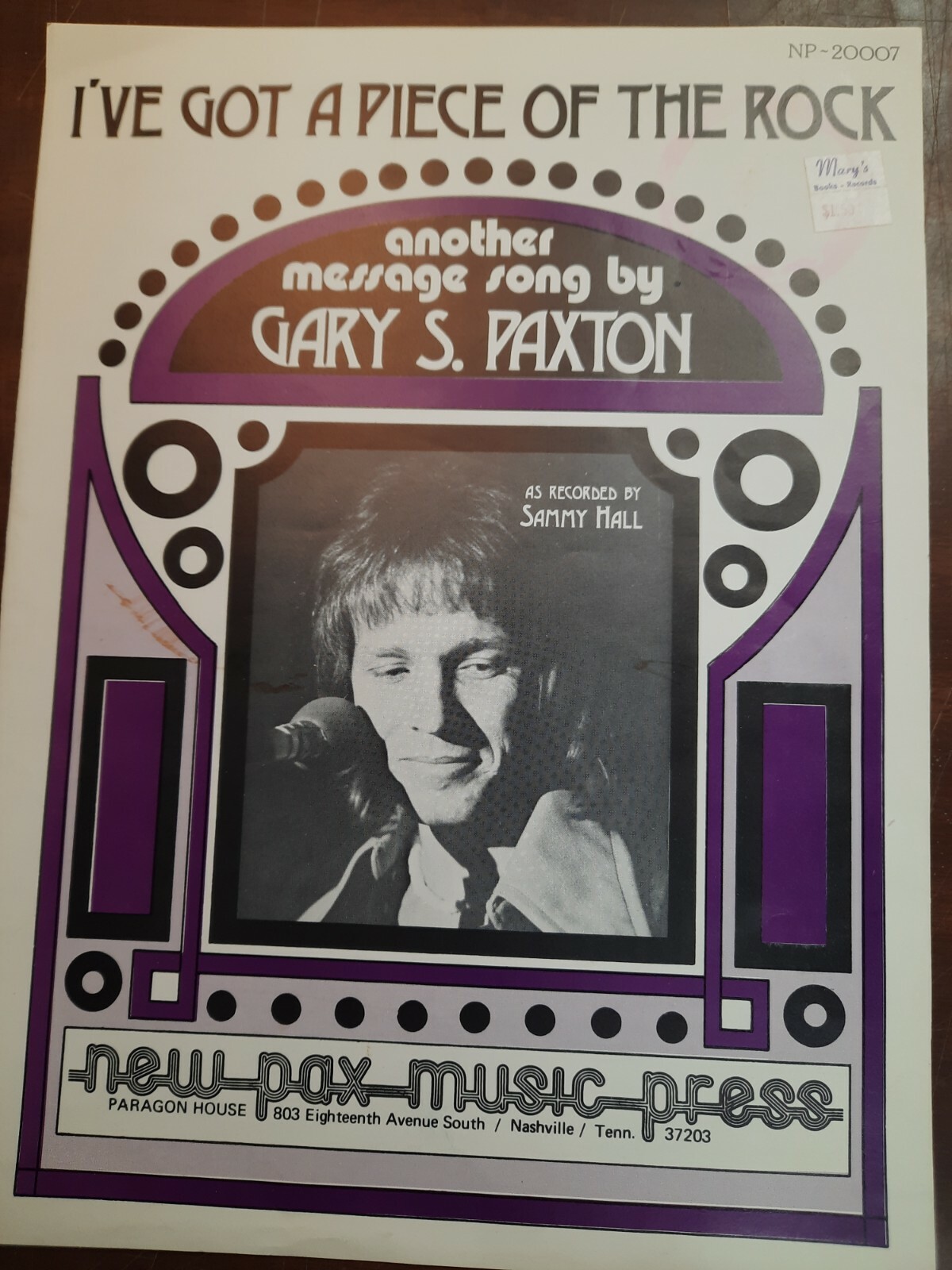 I've got a Piece of The Rock  Gary S Paxton Gospel Piano Sheet Music 1975