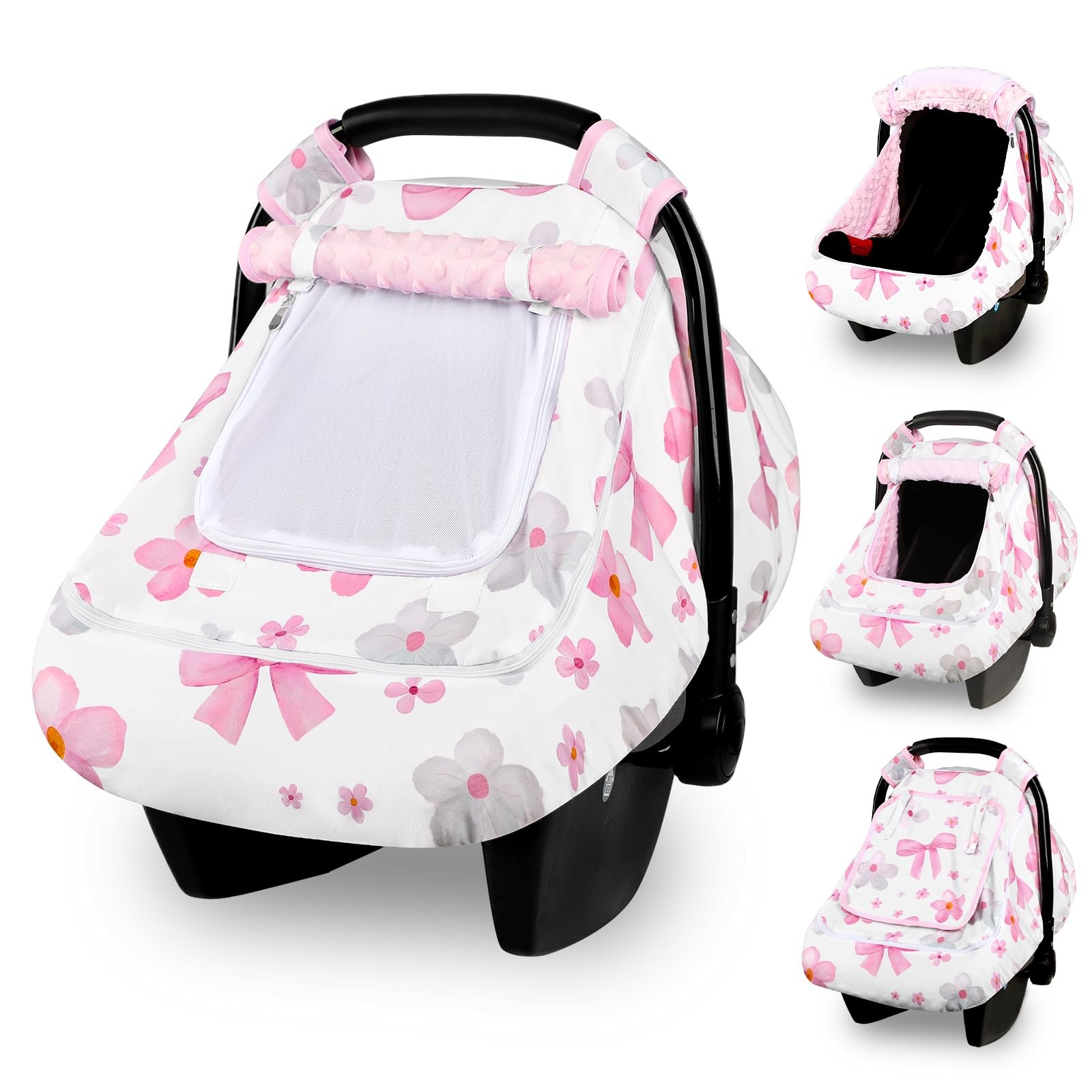 Baby Car Seat Cover with Dual Zipper, Extra Large Mesh Window Carseat Canopy,...