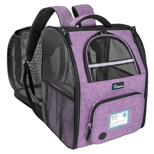  Dog Cat Backpack Carrier, Expandable Pet Carrier Backpack for Travel Purple