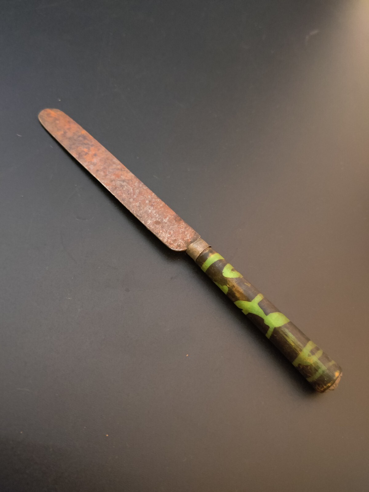Rare Small Late 1800's ? Celluloid ? Decorative Cutlery Knife 6.5" Green & Black