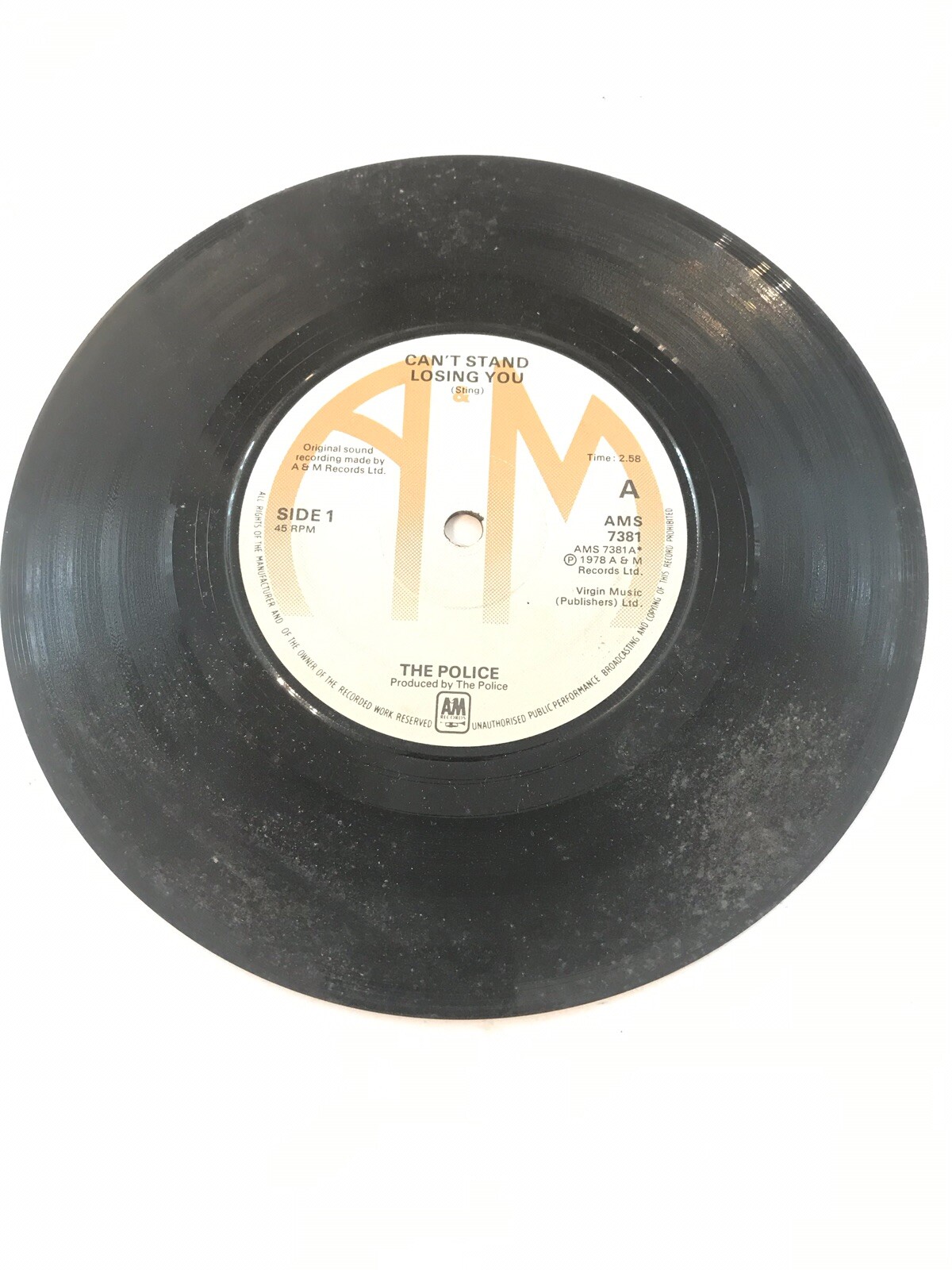 Police - Can't Stand Losing You (A & M 1978) 7" Single Dead End Job B Side Sting