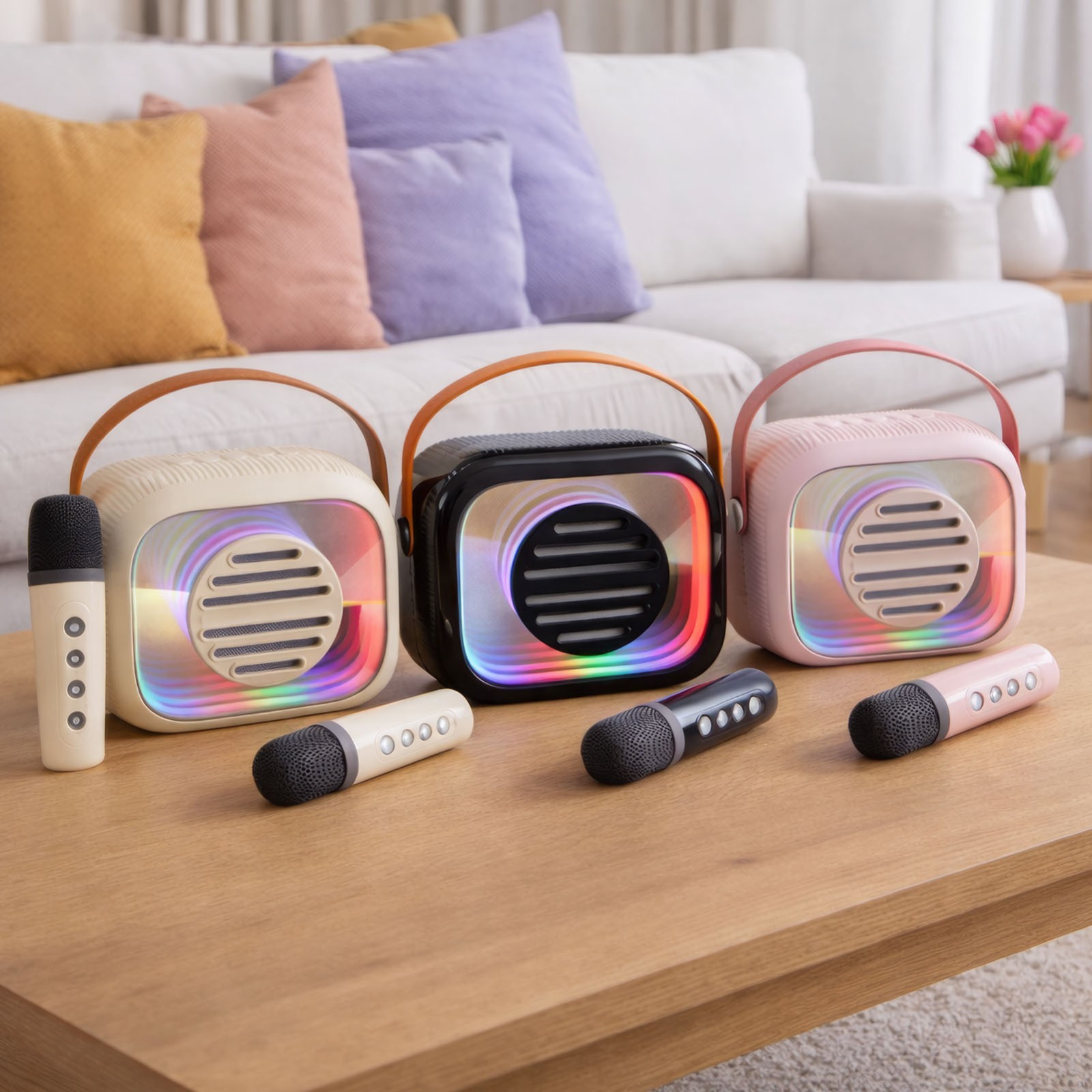 Wireless Karaoke Machine Set with 2 Mics & RGB Lighting for Home Use
