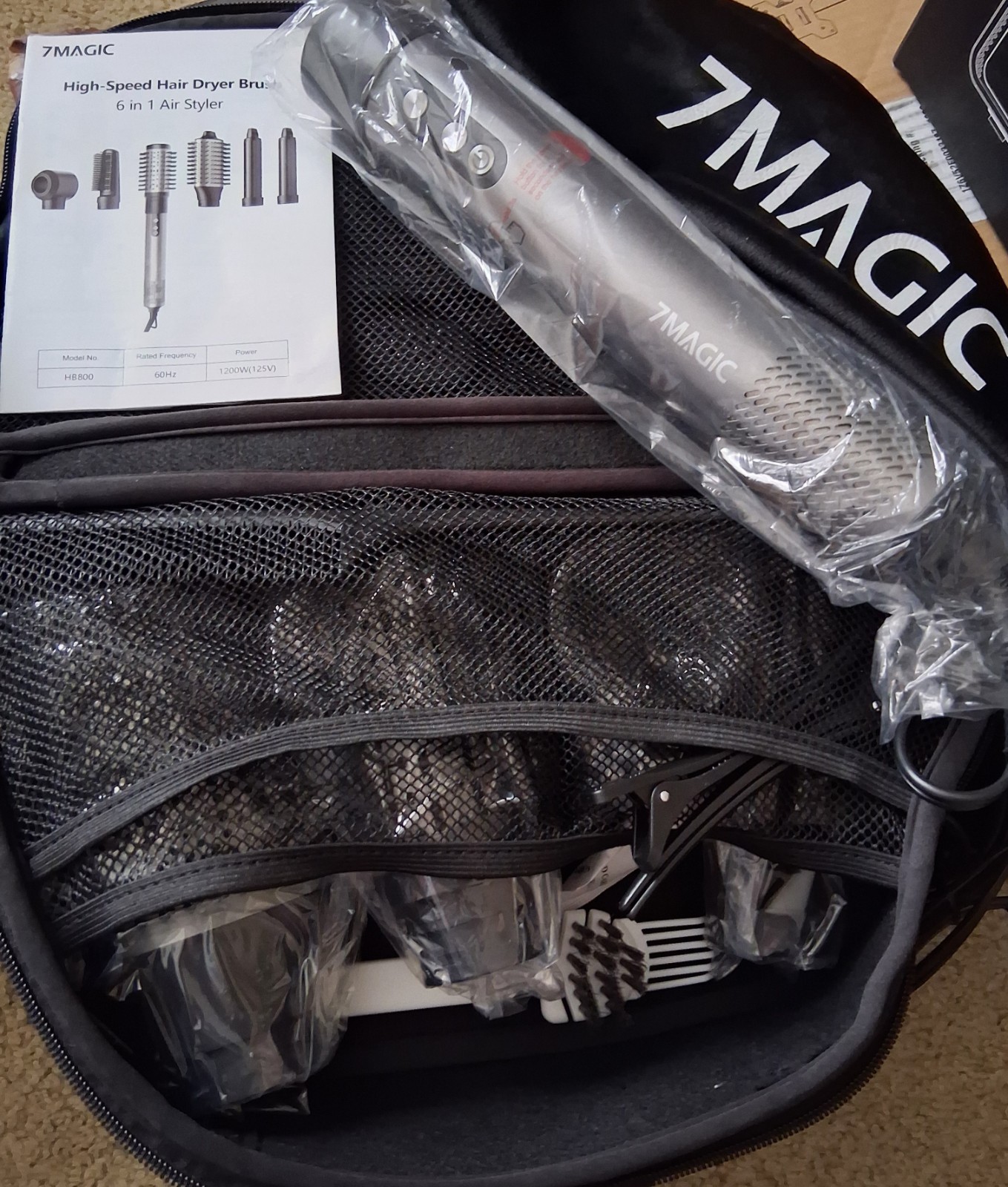 High Speed Hair Dryer Brush 6 In 1 Air Styler, 7magic HB-800, 110,000 RPM. New