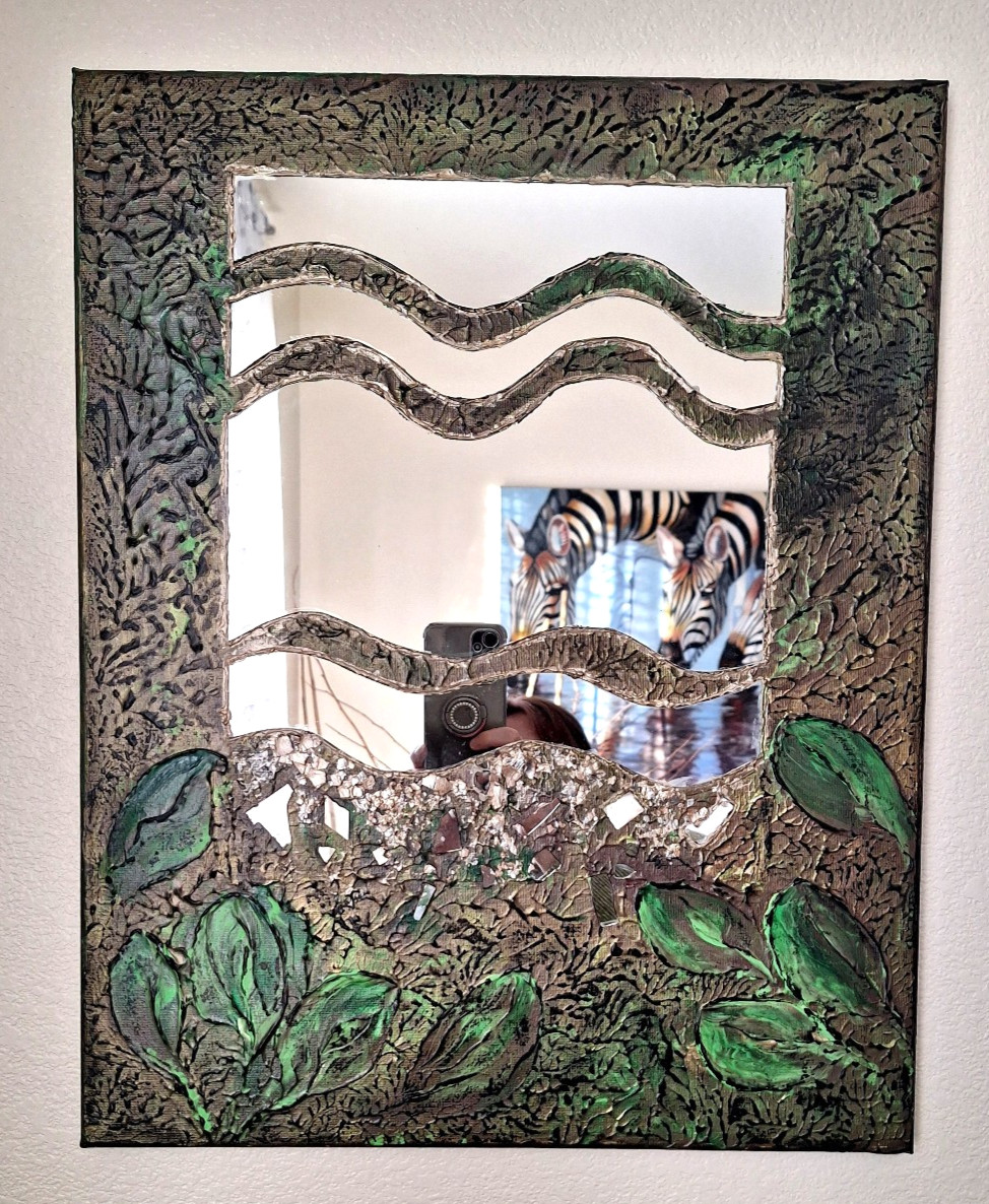 Original Mixed Media Mirror Art 16x20 Textured Contemporary Wall Art