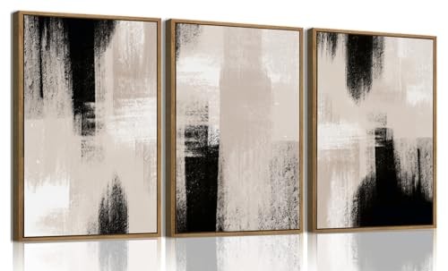  3 Piece Wall Art Abstract Wall Decor 12x16 In Abstract Black Beige Framed