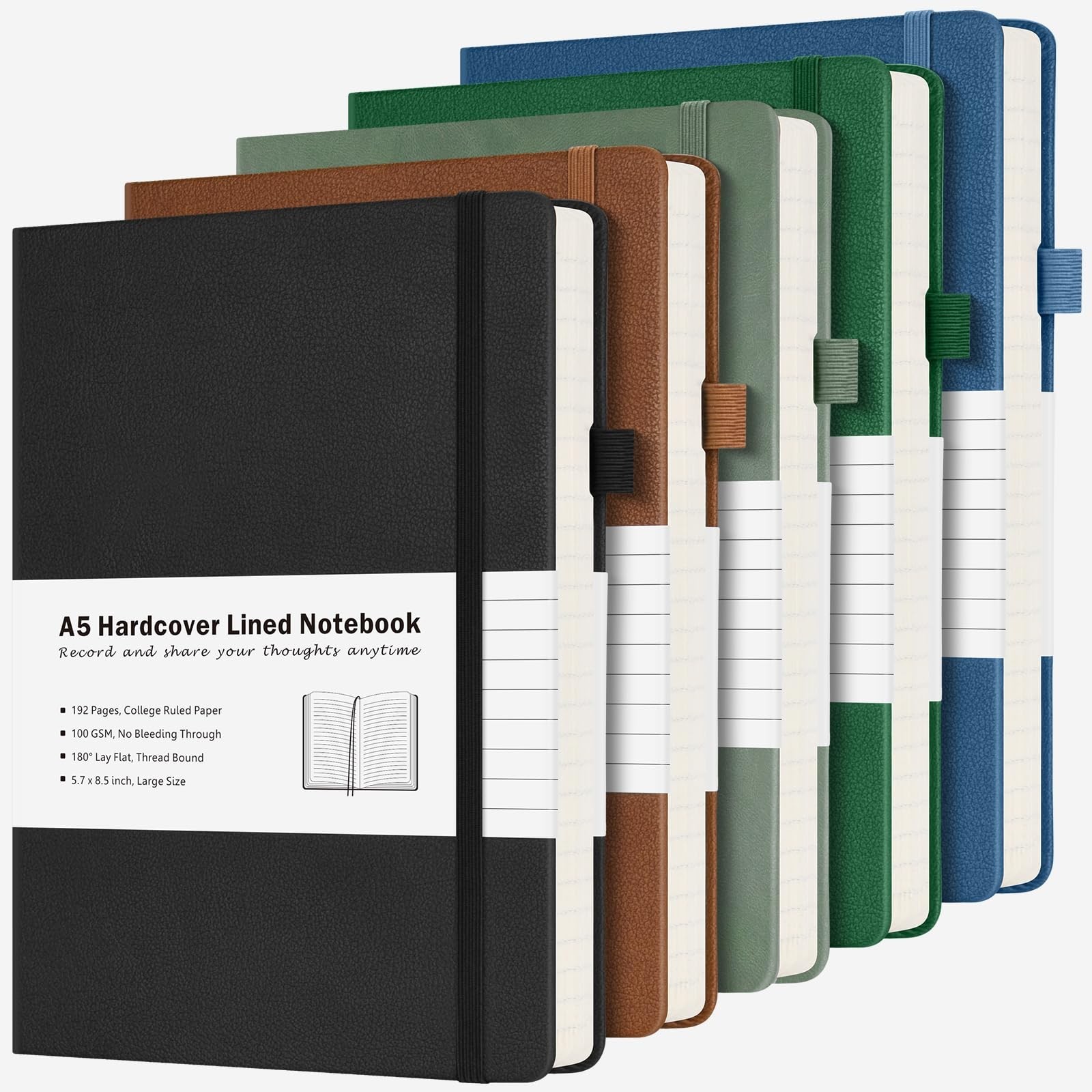 College Ruled Notebook, 5 Pack A5 Hardcover Leather Notebook for Work, Lined ...