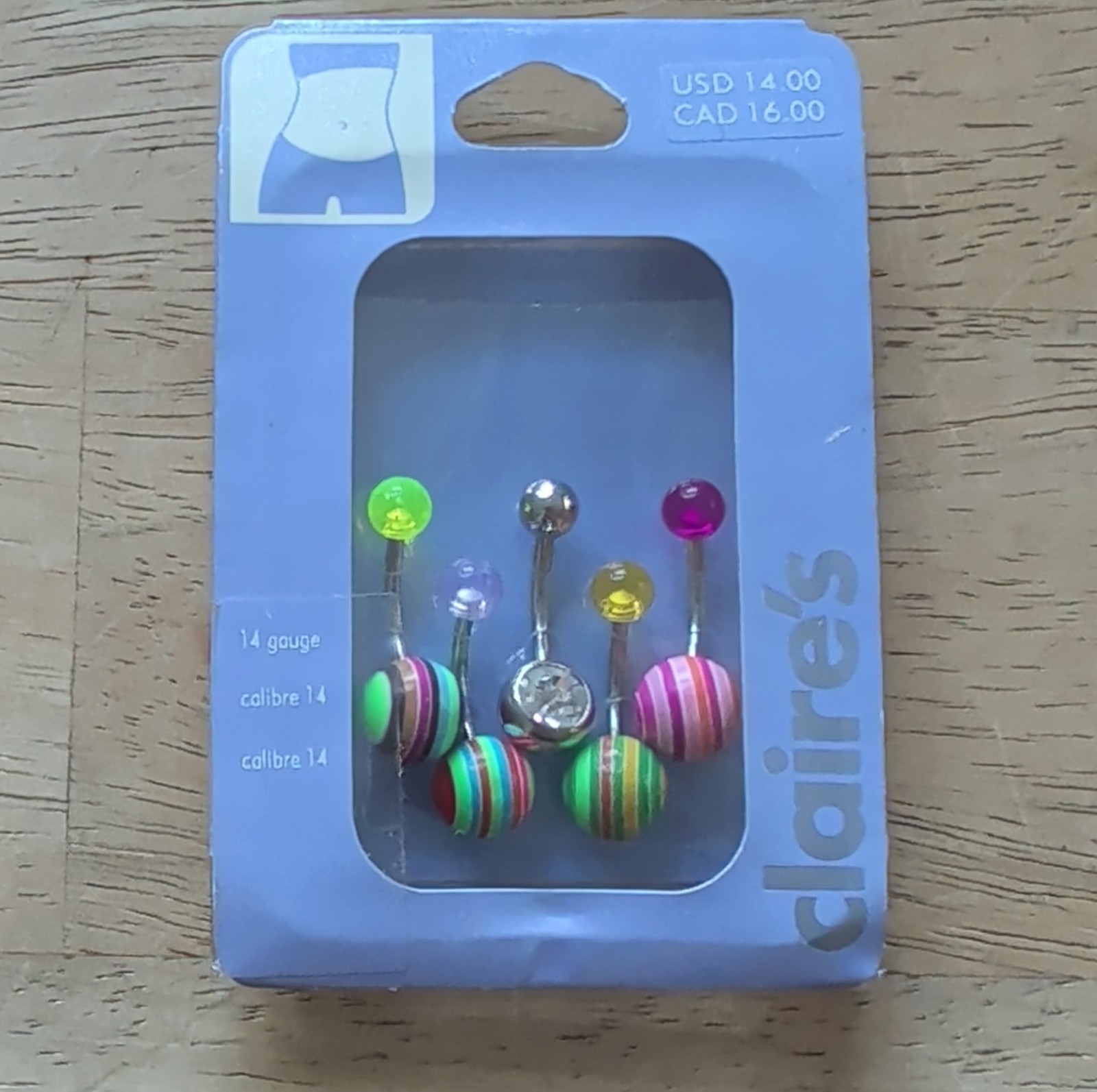 Claire's Belly Button Barbell 14 Gauge Multicolor Stainless Steel Crystal Round