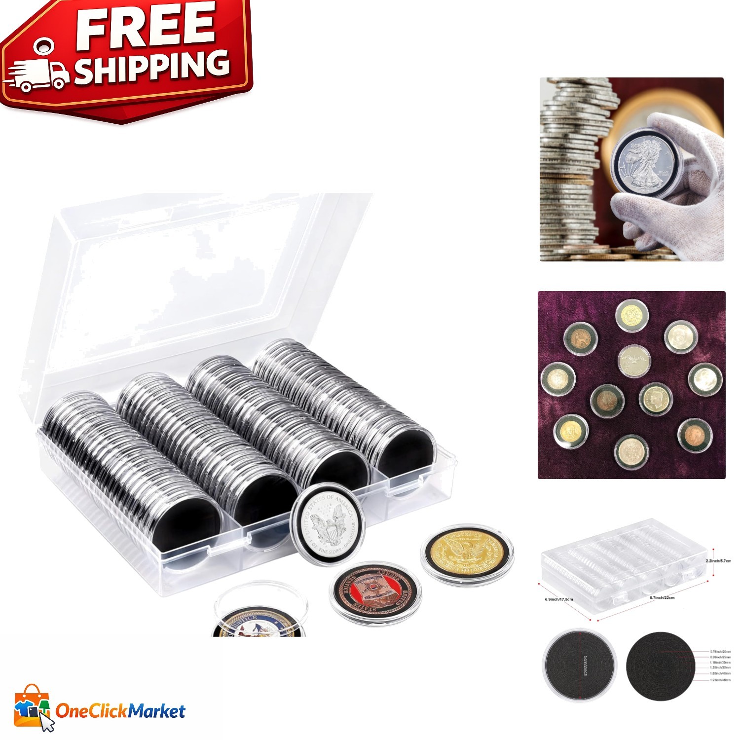 100 Clear Plastic Coin Capsules with Adjustable Gaskets for Collectors' Coins