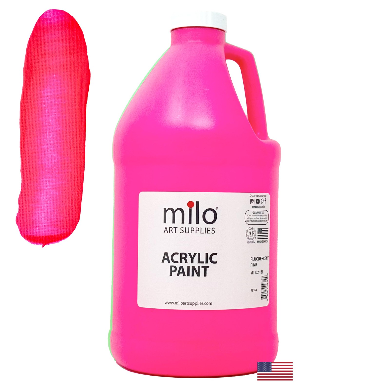 milo Fluorescent Pink Neon Acrylic Paint | 64 oz Bottle Half Gallon | Glows UV i