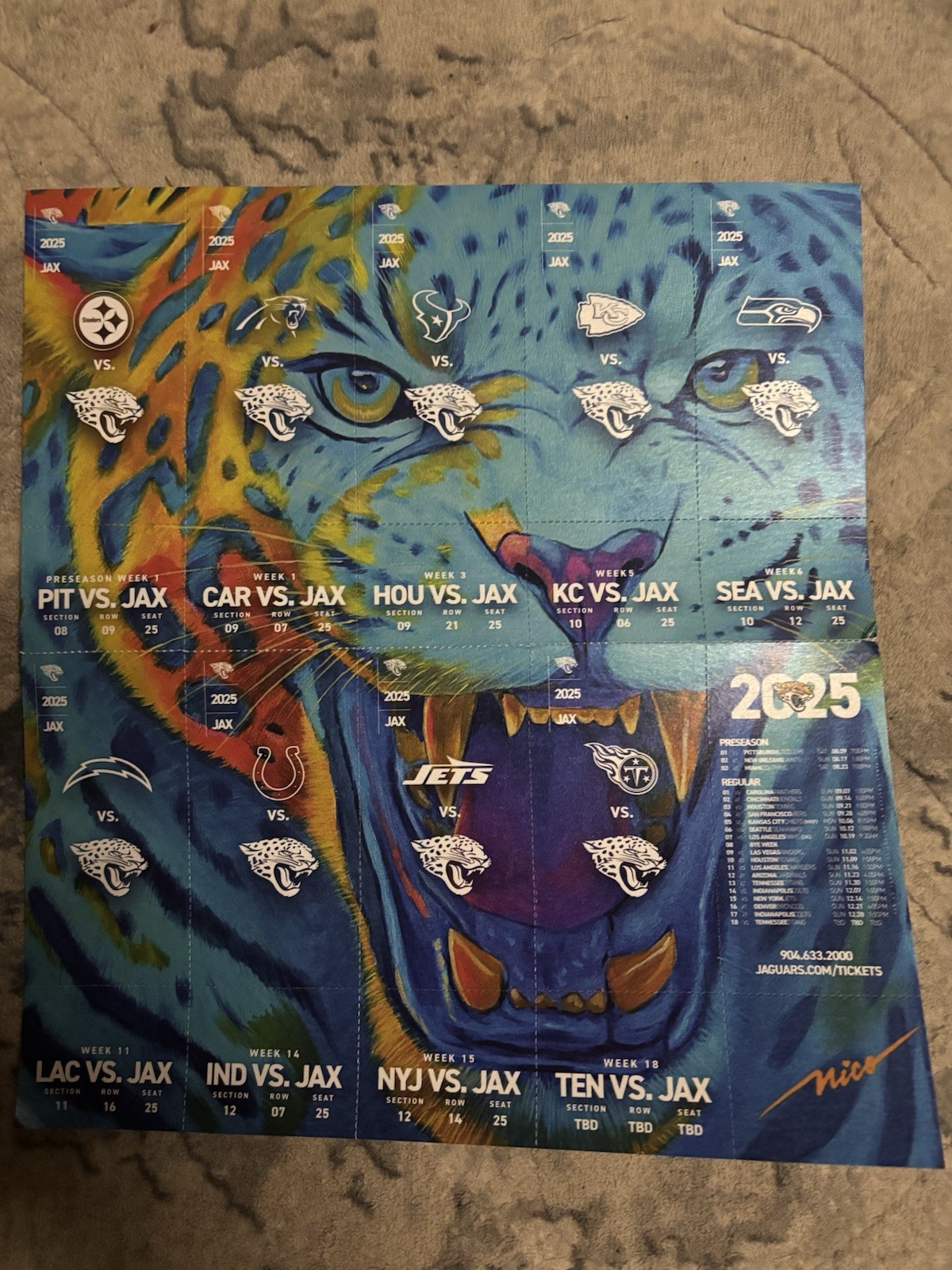 jacksonville jaguard 2025 Season collectable tickets
