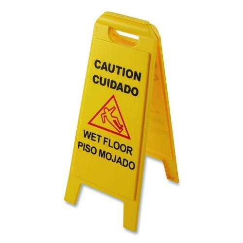 Carlisle Wet Floor Sign (English/Spanish), 11 x 25 x 25, Yellow, 2/Pack