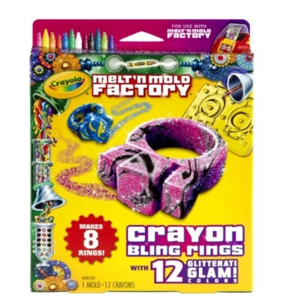 CRAYOLA Melt N Mold Factory BLING RINGS 12 Glitterati Glam 8 Mold Crayon REFILLS