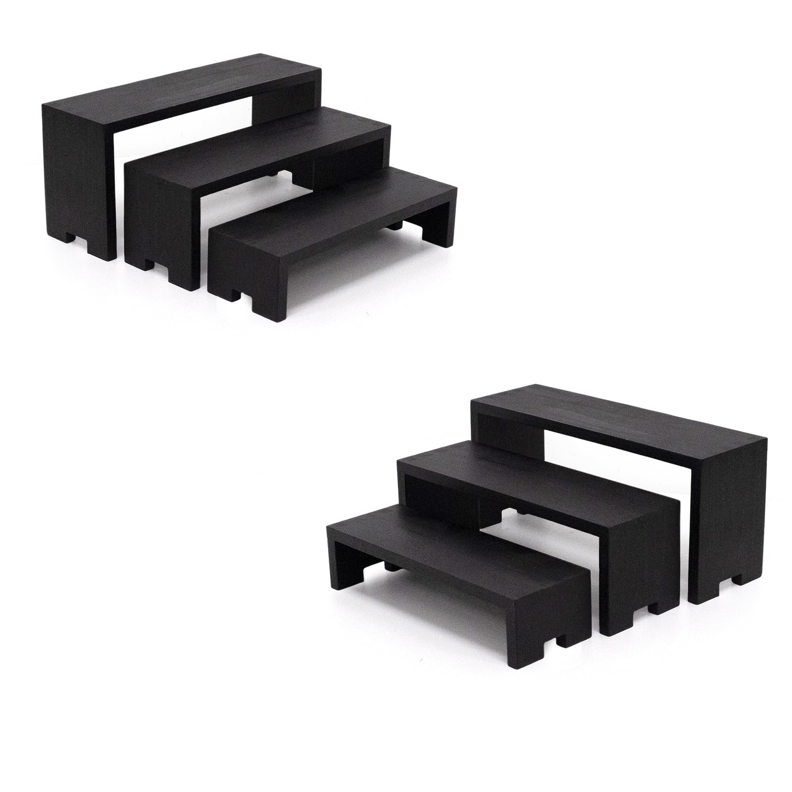 2 Set Black Display Risers Small Wooden Display Stand 6Pcs 3 Tiered Wood Rack...