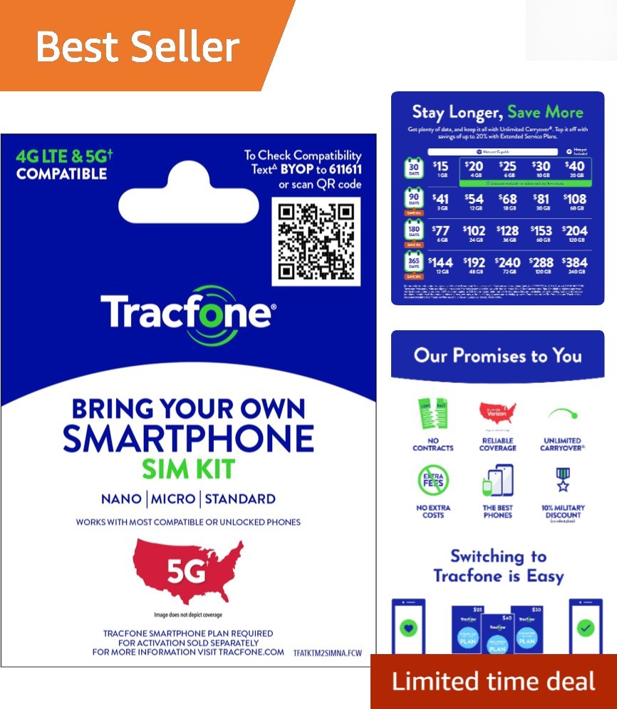 Tracfone Prepaid SIM Kit with Seamless Activation - Universal Compatibility