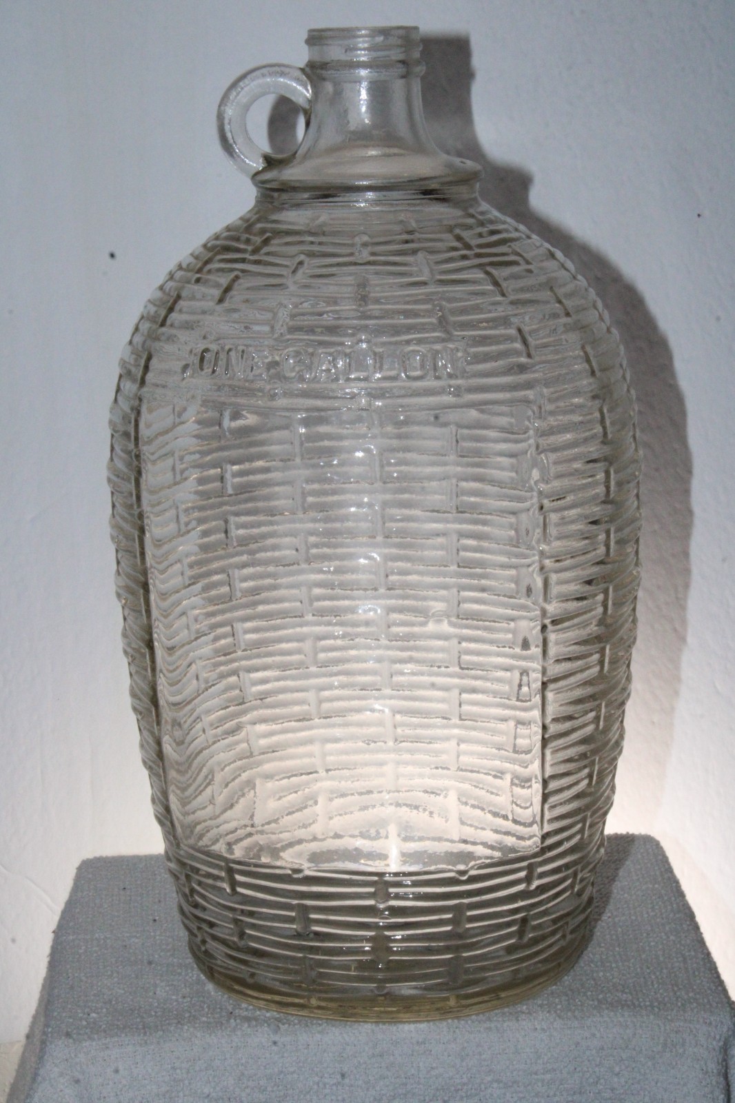 Antique One Gallon Basket Weave Bottle Jug Finger Loop Wine Whiskey