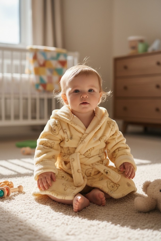 Disney Baby Winnie the Pooh Hooded Fleece Bath Robe butter Yellow 0-9M soft