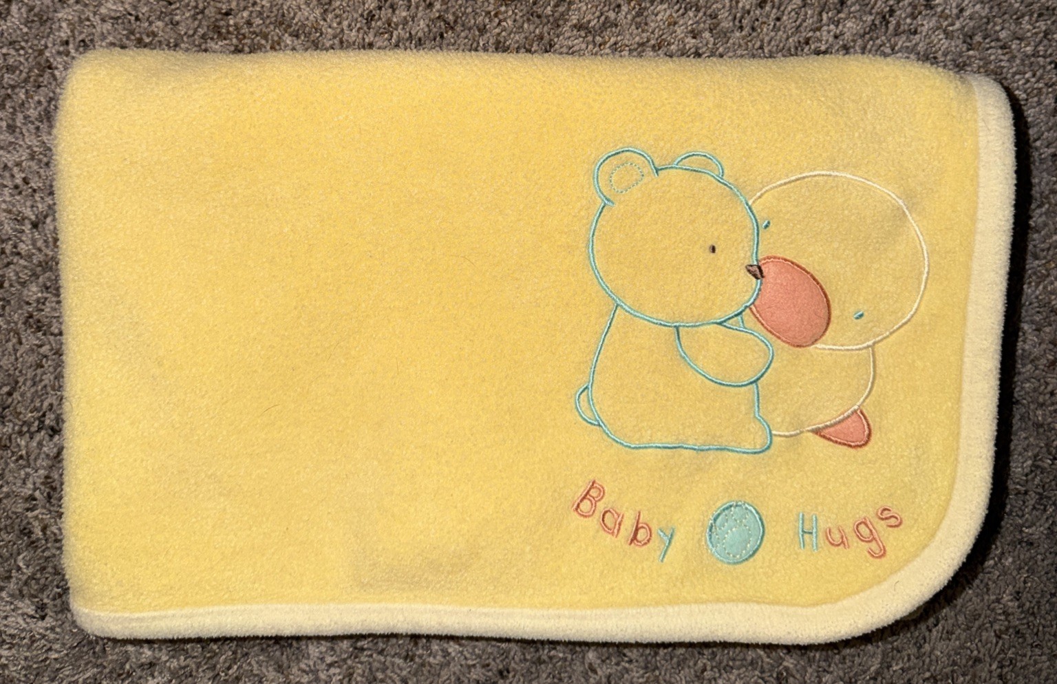 Vtg Carter’s Child Of Mine Unisex Blanket Baby Hugs Bear Duck Yellow Fleece