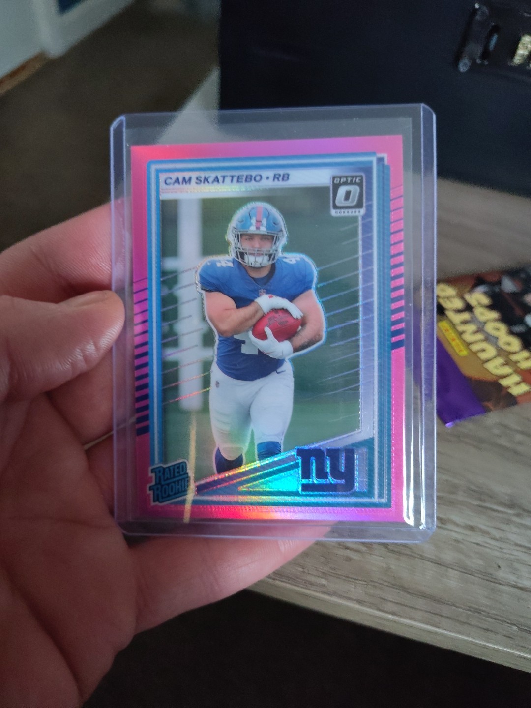 2025 Panini Donruss Rated Rookie Cam Skattebo #302 Optic Preview Pink Prizm (RC)