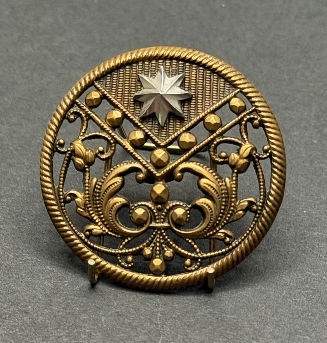 GORGEOUS Antique Pierced Brass with Cut Steel STAR Button - 1-1/4" (X3)