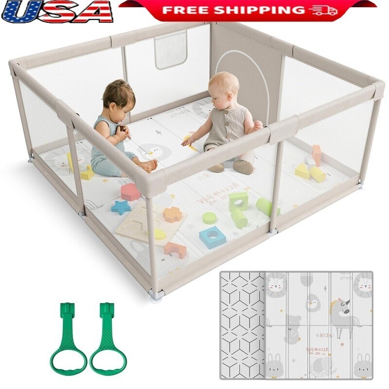Baby Playpen Toddlers Spacious Safe Play Area W/ Soft Mat Quick Assembly Durable