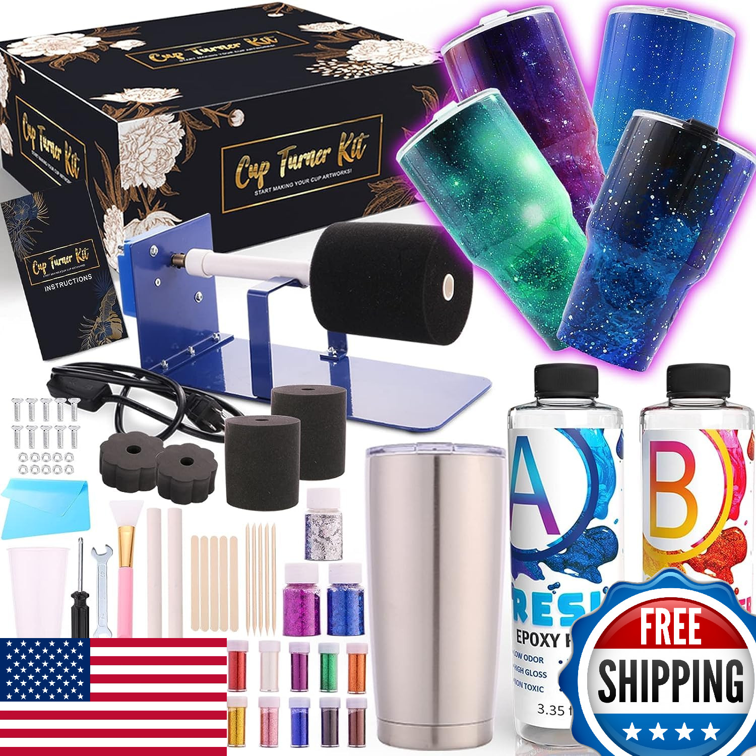 Alloytop Cup Turner Kit with Epoxy Resin kit for Beginner - Stainless Steel Turn