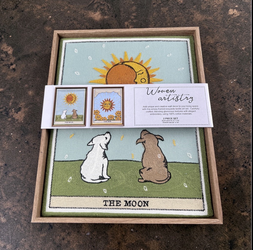 BP Home Woven Artistry Sun Moon Tarot Embroidered Framed Wall Art Set 11x14