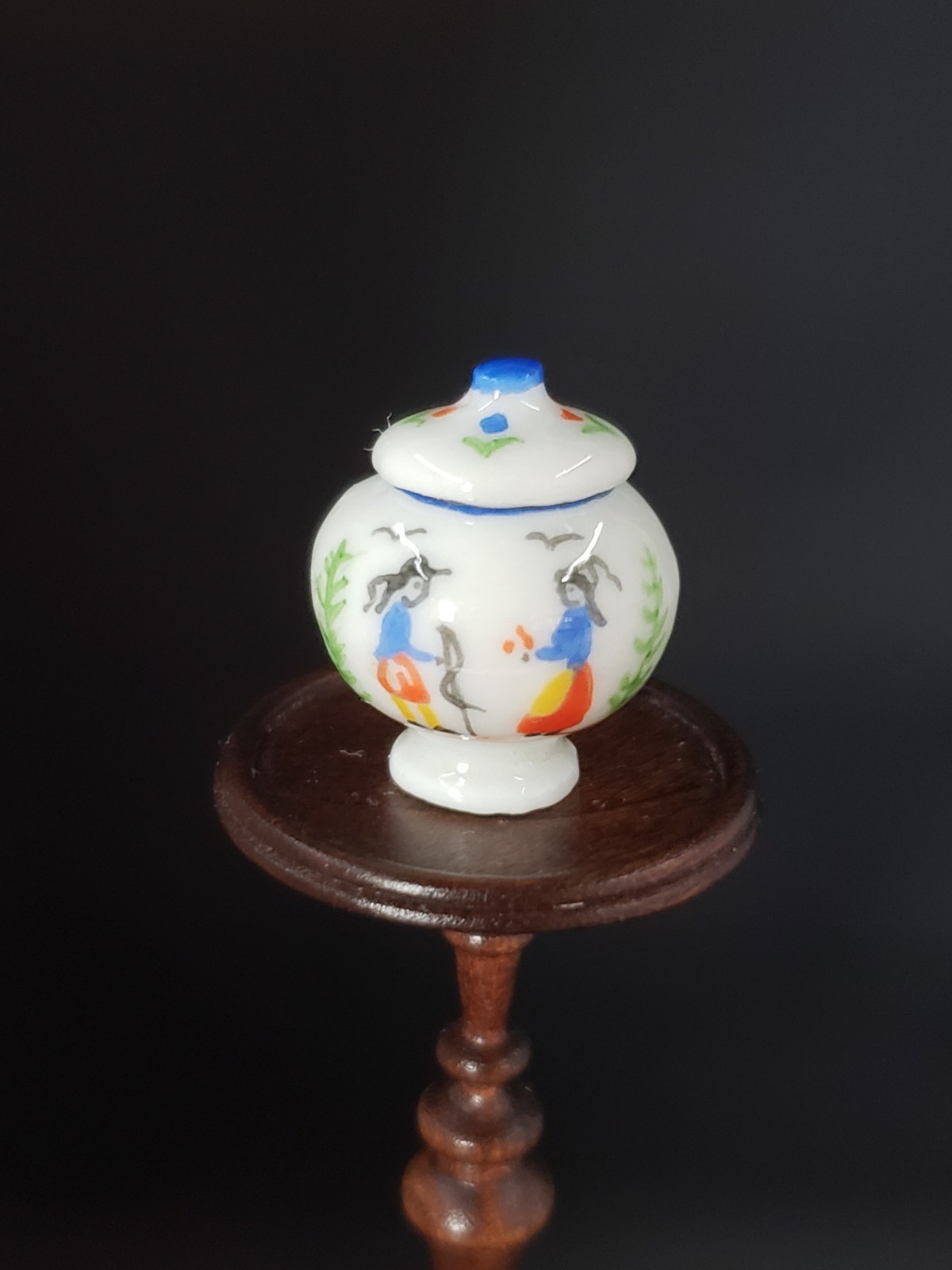 VTG Artisan Dollhouse Miniature Quimper Hand Painted Biscuit Jar w/Lid 1:12
