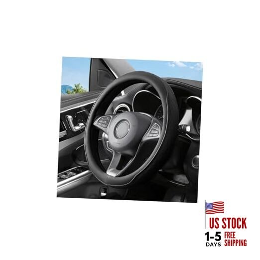 Car Steering Wheel Cover, 14.5-15" Breathable Soft Leather Vehicle Black
