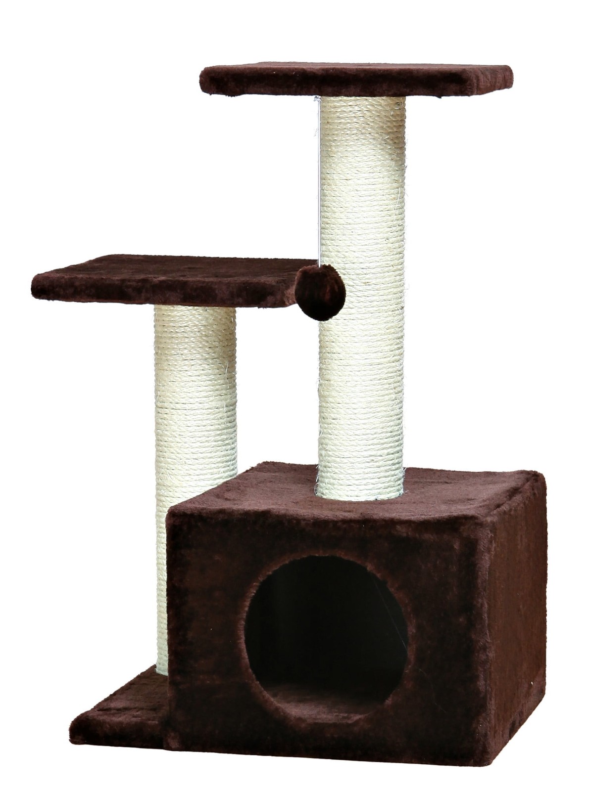 3-Level 28" Cat Tree with Scratching Posts & Condo, Brown
