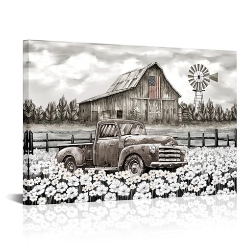  Farmhouse Canvas Wall Art Old Barn Canvas Art Truck Windmill 24"L x 36"W