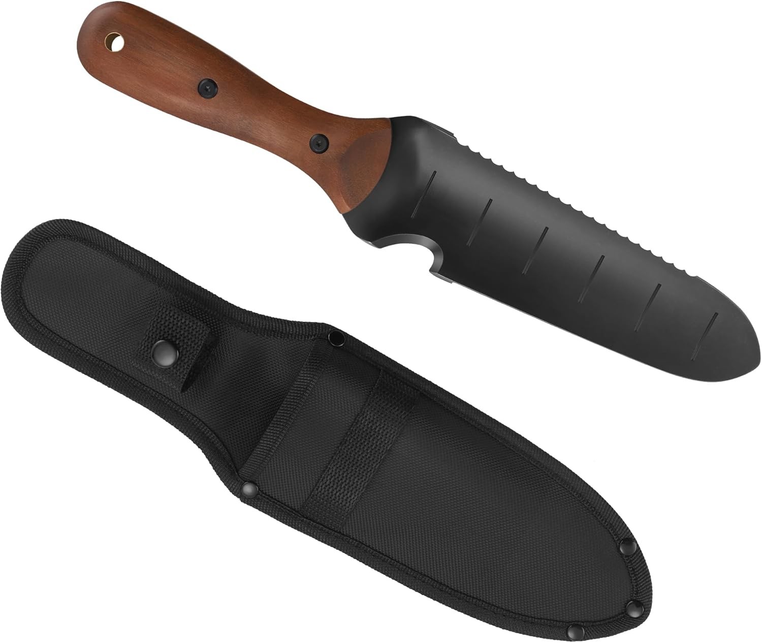 12-Inch Garden Trowel with Full-Tang Wooden Handle & Black Stainless Steel Blade