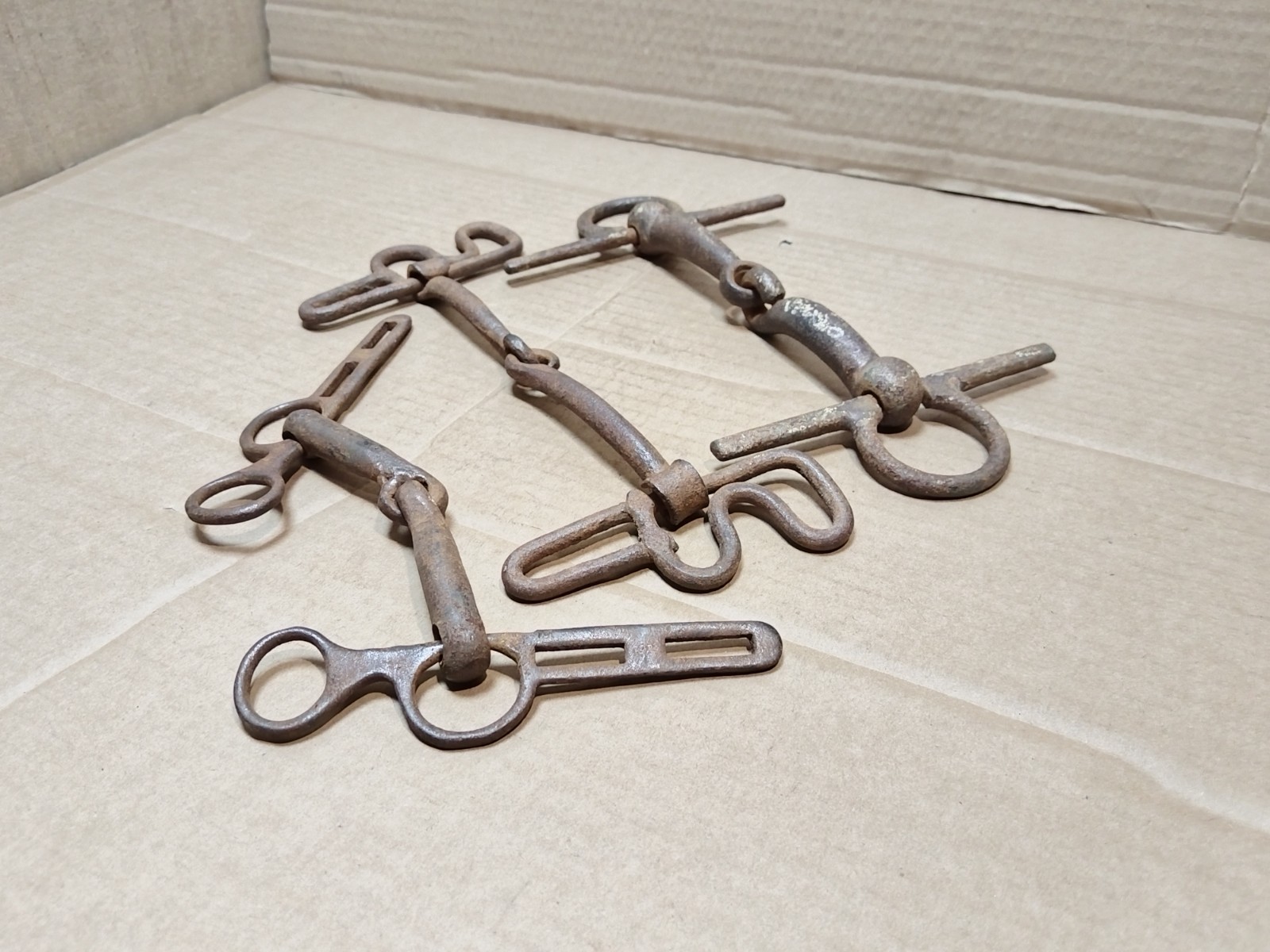 ANTIQUE SET OF 3 HAND FORGED HORSE BIT HORSE BRIDLE WESTERN PRIMITIVE FARM 1800s