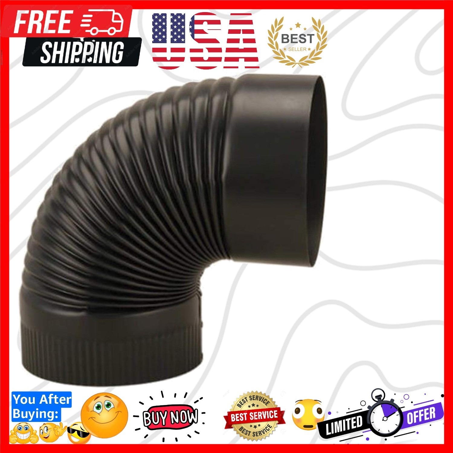 Black  HDW BM0023 6" Corrugated Elbow, 1