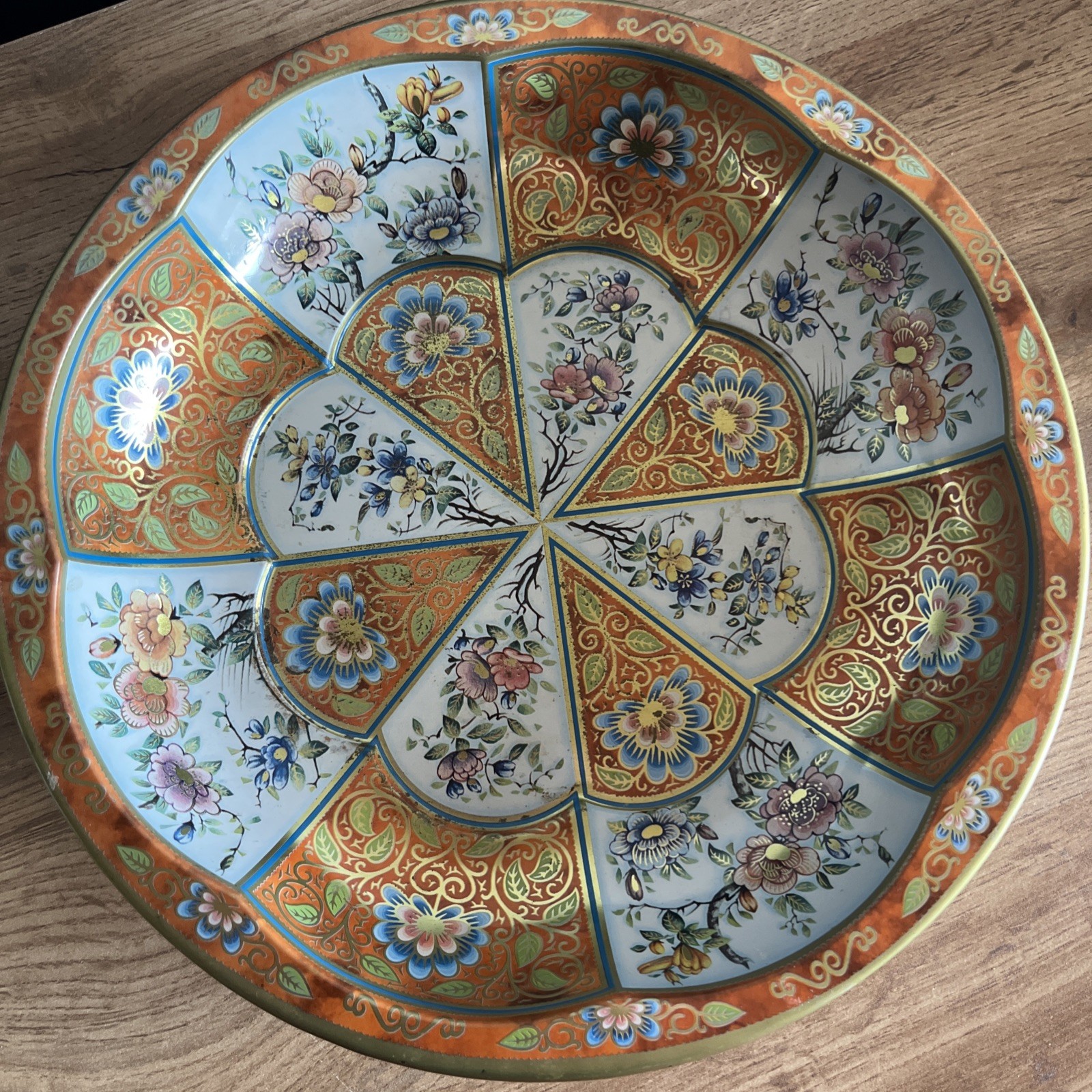 Vintage Orange Floral Made In England Tin 1971 Daher 10”