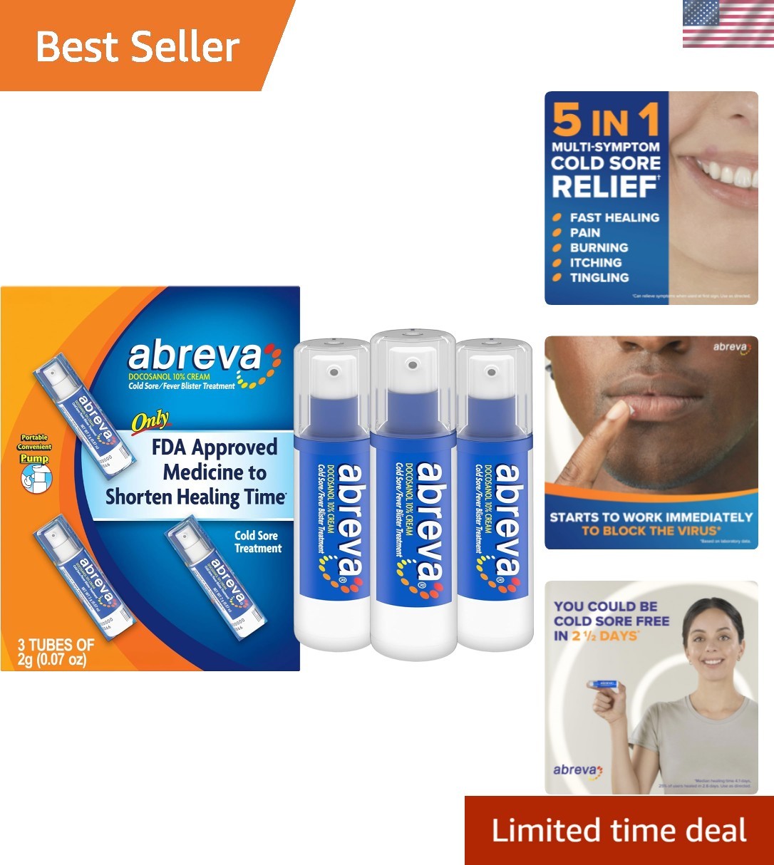 Docosanol 10% Cream Cold Sore Treatment, Fever Blister and Cold Sore Cream - ...