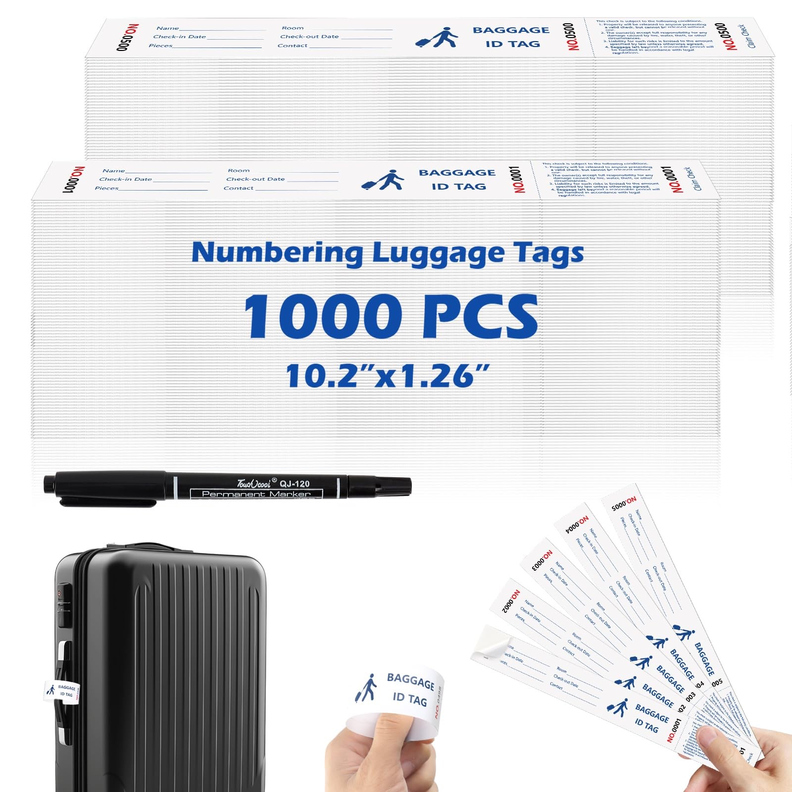 1000 Pcs White Paper Luggage Tags Hotels Baggage Claim Check Transfer Tape