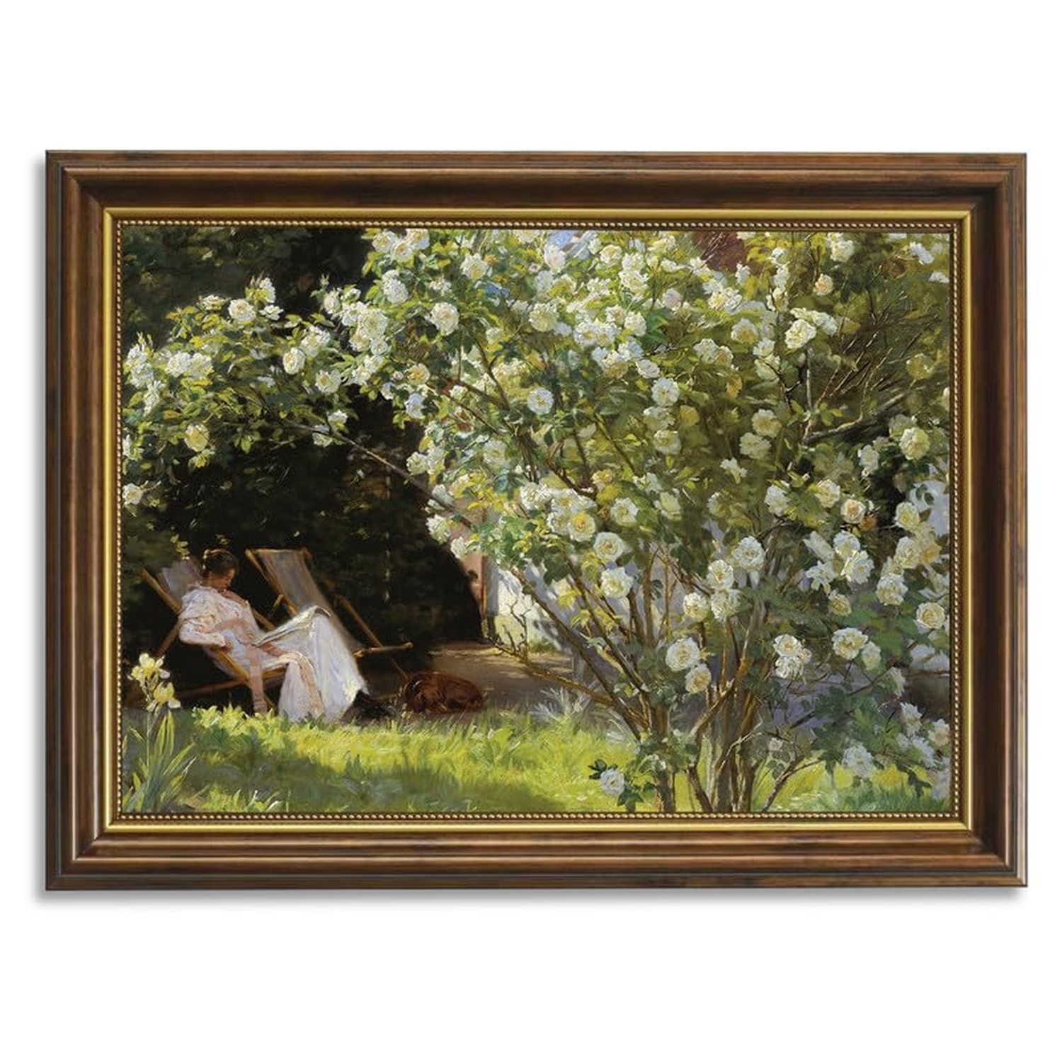 Eliko Framed Vintage Canvas Wall Art, Retro French Country Garden Women Flowe...