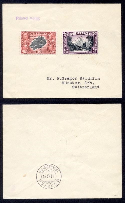 ST HELENA 1936 PRINTED MATTER TO SWITZERLAND
