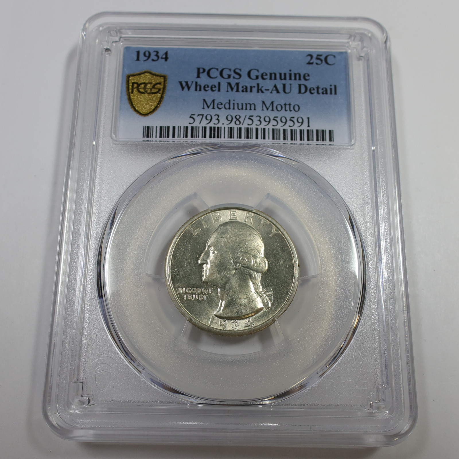 1934 PCGS AU Detail Medium Motto - Silver Washington Quarter 25c US Coin #59281A