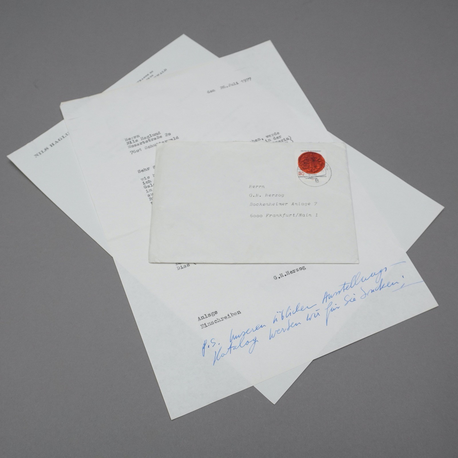 Nils Haglund Korrespondenz 2 Letters Tipped U. V. Hand Signed 1.71.ABI