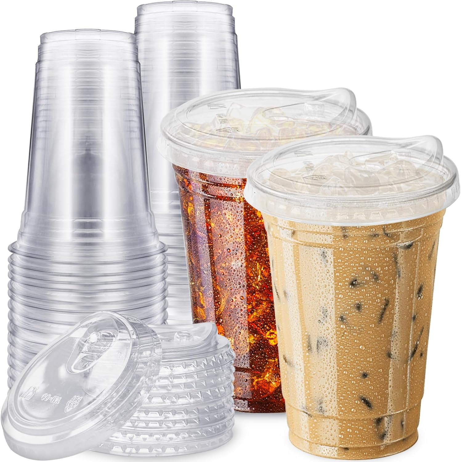20 Oz Clear Plastic Cups with Strawless Sip Lids,25 Sets Disposable Iced Coffee 