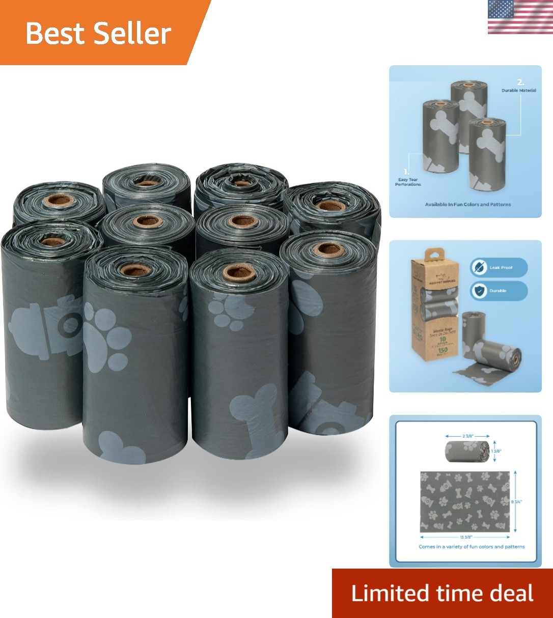 Portable 150 Dog Poop Bags - Leak-Proof & Easy-Tear for Outdoor Adventures