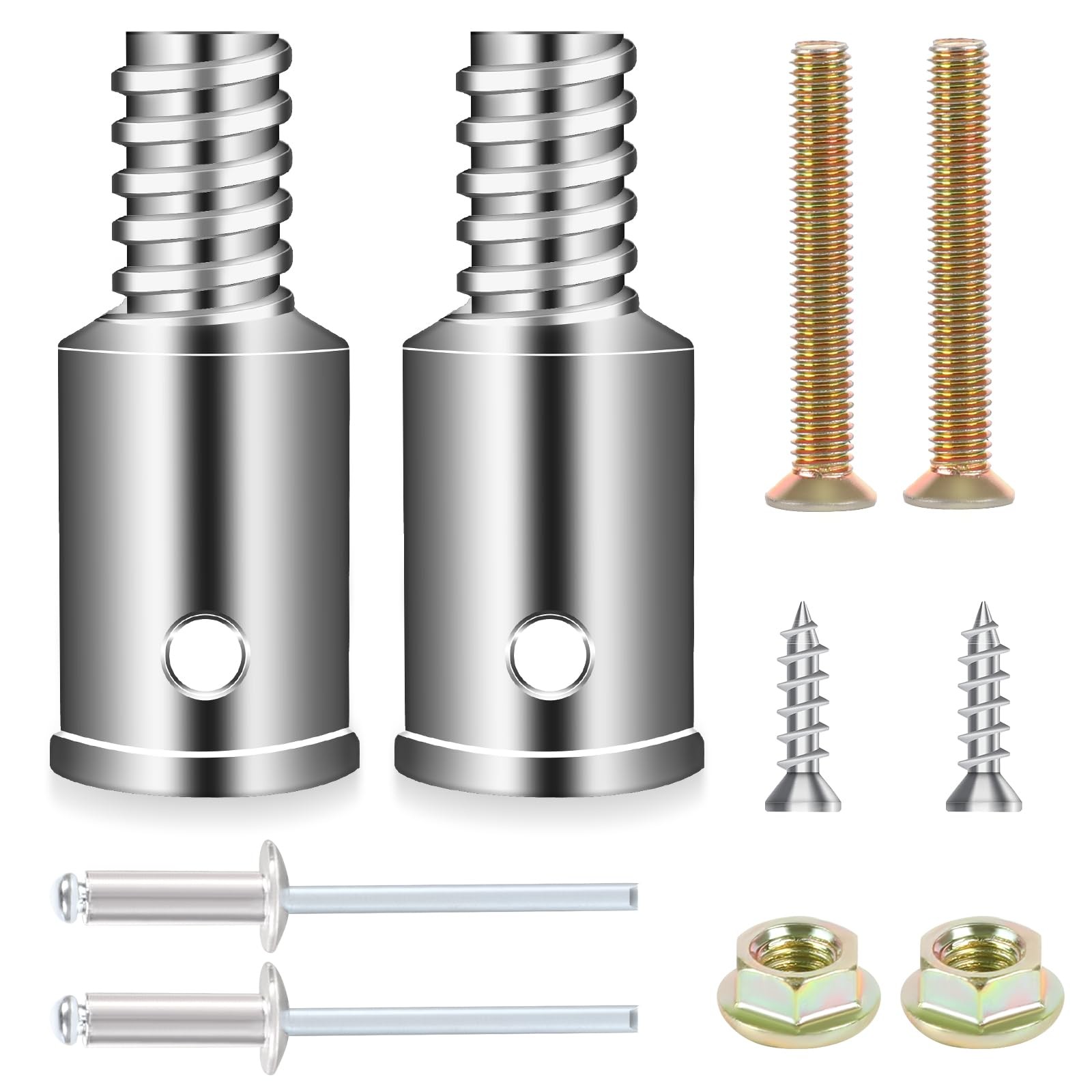 Broom Handle Threaded End, 2 Set Replacement Kit Metal Tips for 1" Silver 