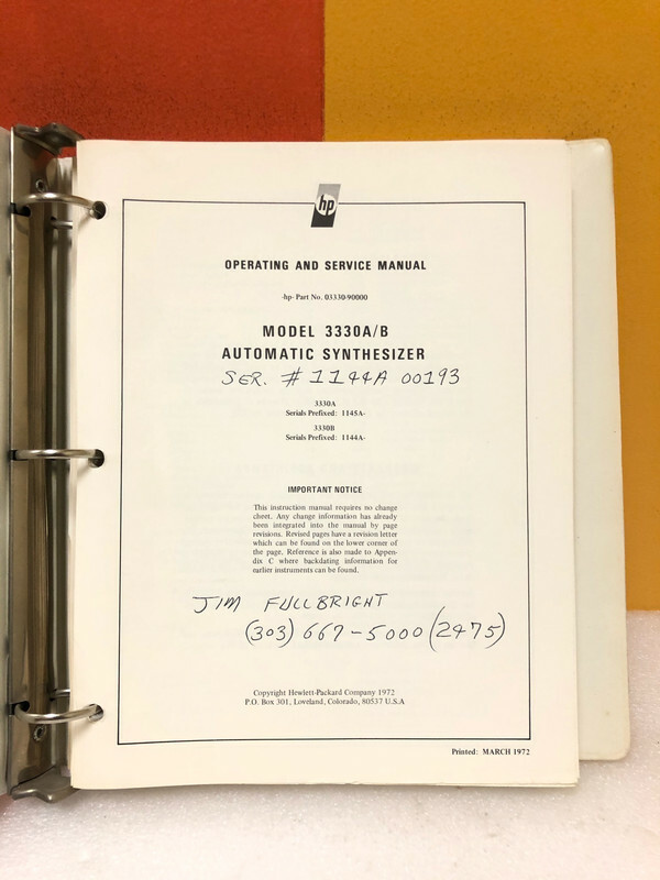 HP 03330-90000 Model 3330A/B Automatic Synthesizer Operating & Service Manual