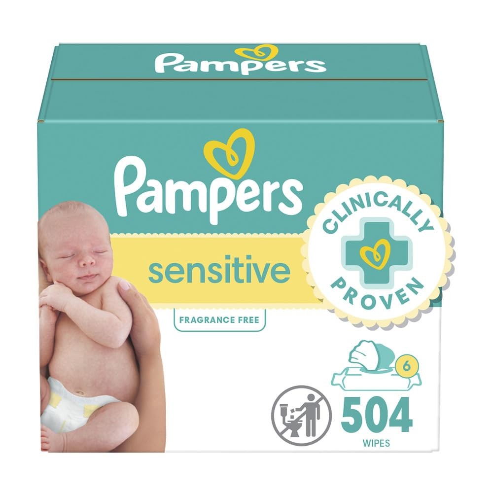 Pampers Baby Wipes Sensitive, Water Based Hypoallergenic and Unscented 504 Total