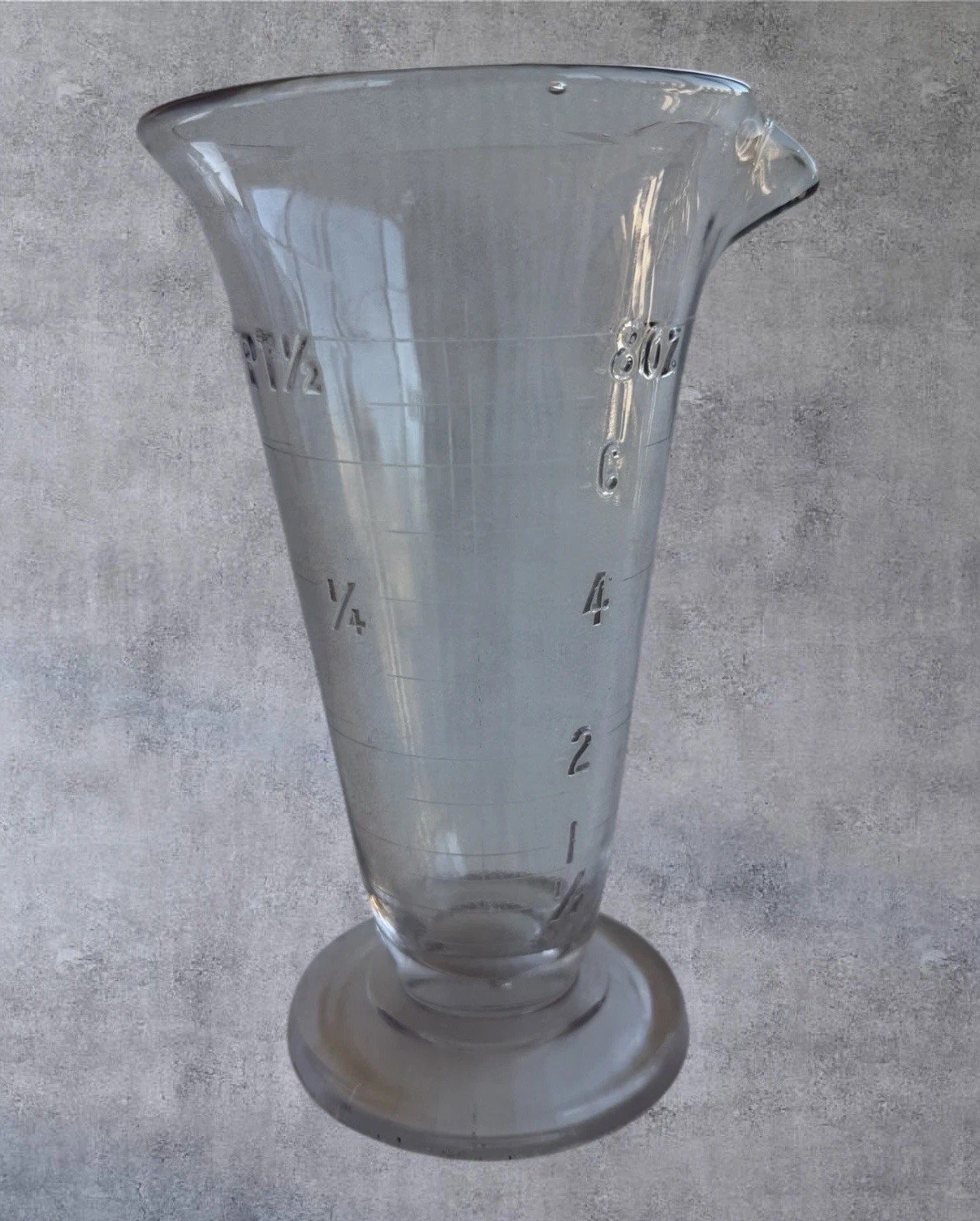 Antique 8 oz Glass Conical Graduate Beaker Apothecary Measuring Cup Spout Footed