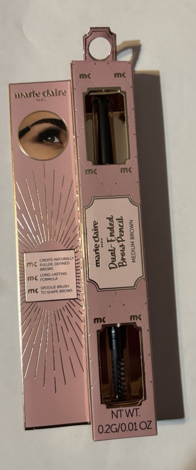 Marie Claire Dual-Ended Brow Pencil Medium Brown Brow Brush Long Lasting Formula