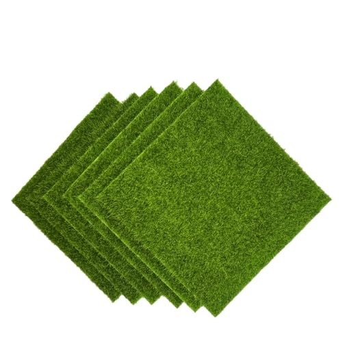 6 Pieces 6 x 6 Inches Fake Grass Decor for Crafts,Artificial Grass for 