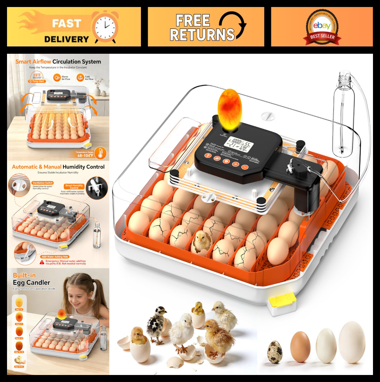 48 Egg Incubator for Hatching Chickens, Ducks & Quail - Auto Turner, Digital Tem